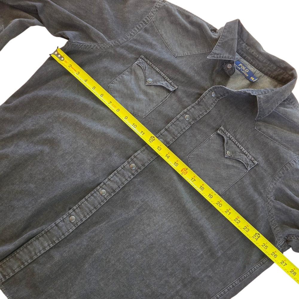 Polo Ralph Lauren Men's XXL Western Shirt Washed Black 100% Cotton Snap Front - Picture 12 of 16